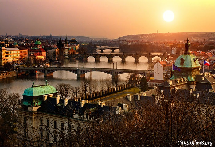 Prague City, Charles Bridge at Sunset