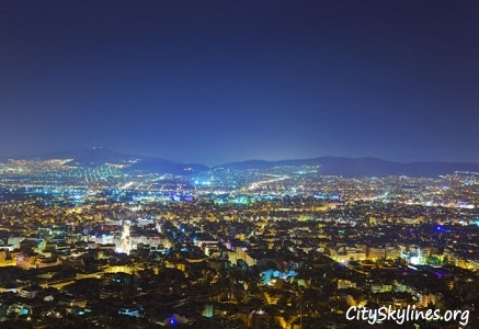 Athens City Skyline, Greece - Night Mountain View