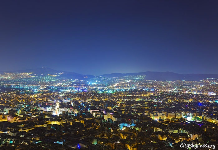 Athens City Skyline, Greece - Night Mountain View
